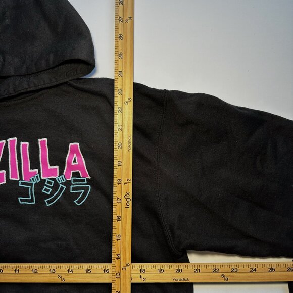Official Toho Godzilla Hoodie Youth Large Black Neon City Kanji Back Print - Picture 6 of 11
